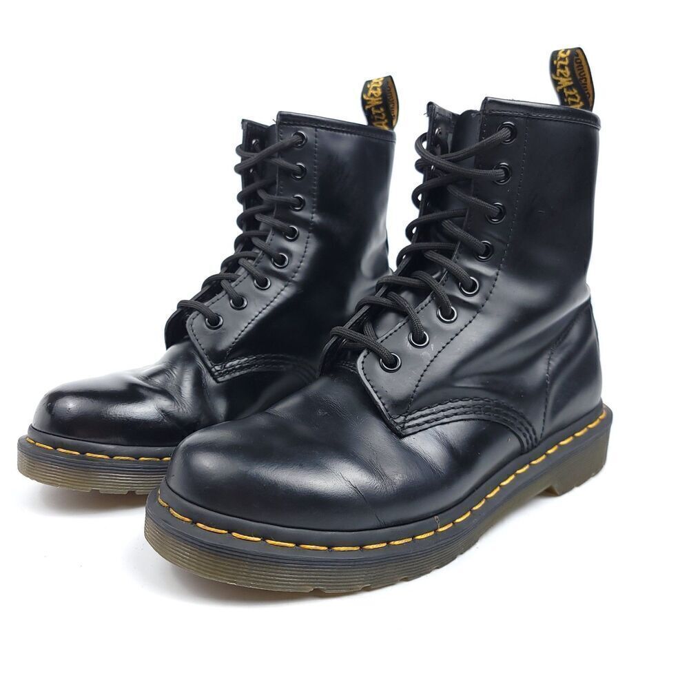 DR. MARTENS 1460 Black Smooth Leather Grunge Goth Combat Boots Workwear 90s Y2k - Picture 8 of 9